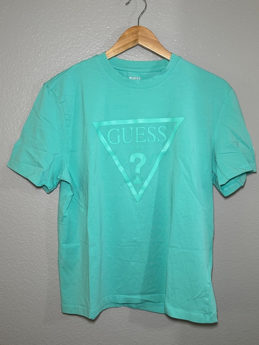 GUESS Men's Mint Green Logo Short Sleeve T-Shirt